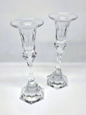 St. Louis Crystal Candlesticks Signed 8" Taper Candle Holder Lot Set Pair France